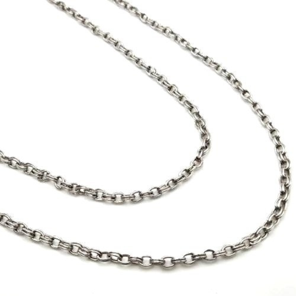 Vintage Trifari Silvertone 54"‎ Long Double Circle Link Cable Chain Necklace